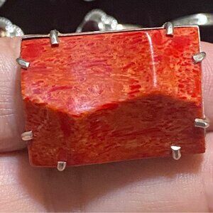 Ring Size 7 Red Coral Sterling Silver 925 Women Stone